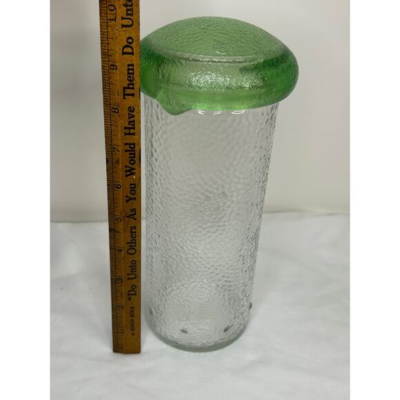 Vintage MCM Textured Glass Canister Jar Green Lid 10 Retro Kitchen Decor - Picture 6 of 8